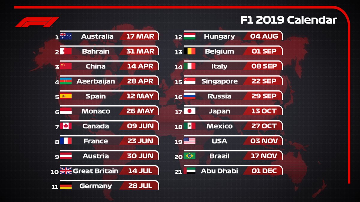 La F1 aprueba el calendario para 2019